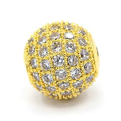 Echt 18 k vergoldet Cz Schmuck Messing Micro Pave Zirkonia runde Perlen, Transparent, echt 18 k vergoldet, 9x10 mm, Bohrung: 1 mm