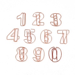 Rose Gold Number 0~9 Shape Iron Paperclips, Cute Paper Clips, Funny Bookmark Marking Clips, Rose Gold, 27.4~29x17.4~24x2~3.5mm, 10pcs/card