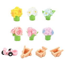 (52) Непрозрачная лаванда 40шт. 10 стили, набор декоративных элементов для демонстрации цветов и тележки из смолы, аксессуары для кукольного домика с микро-ландшафтом, притворяясь опорными украшениями, разноцветные, 18~44x17~28.5x14~22 мм, 4 шт / стиль