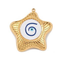 Белый Печатные 304 подвески из нержавеющей стали, звезда с подвесками для глаз, вакуумное покрытие pvd, реальный 18 k позолоченный, белые, 29x28x4.5 мм, отверстие : 1.5 мм