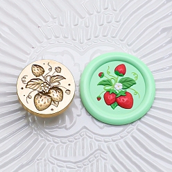 Клубника Золотистый тон, круглая сургучная печать, латунные головки штампов, для сургучной печати, клубничная серия, клубника, 25x14 мм, внутренний диаметр: 7 мм