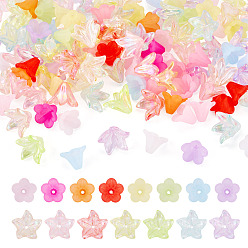 Gemischte Farbe 200 Stück 2 Stile: transparente und mattierte Acrylperlen, Blume, Gemischte Farbe, 10~16x12~13.5 mm, Bohrung: 1.2~1.8 mm, 100 Stück / Stil