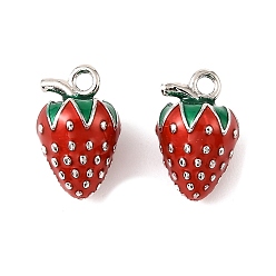 Клубника Латунь прелести, с эмалью, долговечный, без кадмия и без свинца, стойки покрытие, платина, клубника, 14x9 мм, отверстие : 1.2 мм