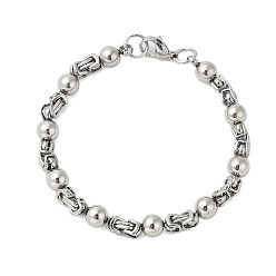 Нержавеющая Сталь Цвет Не тускнеющие круглые 304 браслеты из нержавеющей стали с византийской цепочкой для мужчин, цвет нержавеющей стали, 9-1/8 дюйм (23 см)