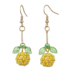 Желтый Подвески из стеклянных бусин ручной работы, серьги-подвески, круглый цветок, желтые, 53x18 мм