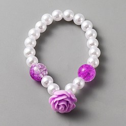 Цветок Милый пластиковый эластичный браслет с бусинами из искусственного жемчуга для женщин, роза, Цветок: 18x14 мм, внутренний диаметр: 1-3/4 дюйм (4.5 см)