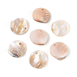 Морская Ракушка Природные подвески оболочки пресноводных, плоские круглые прелести, цвет морской раковины, 19.5~20x6~9 мм, отверстие : 2 мм