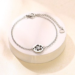 Flor 304 de enlace de acero inoxidable de las pulseras, pulseras de cadena tipo cable para mujer, color acero inoxidable, flor, 6.50 pulgada (16.5 cm)
