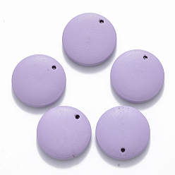 Lilac Painted Wood Pendants, Flat Round, Lilac, 20x4mm, Hole: 1.5mm