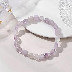 Аметист Браслеты из бусин натурального лавандового аметиста, эластичные браслеты для женщин, самородки, бусины : 7.5~10.5x7~8 мм, внутренний диаметр: 2.05 дюйм (5.2 см)