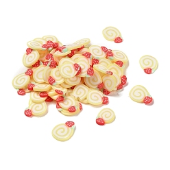 Light Yellow Handmade Polymer Clay Cabochons, Polymer Clay Slices for Resin Crafts & DIY Projects, Cake with Strawberry, Light Yellow, 6.5~8x4.5~5.5x0.5mm