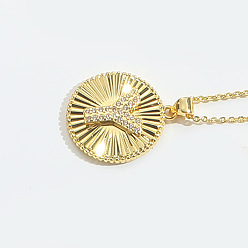 Letter Y Латунные микро проложить кубического циркония ожерелья, плоские круглые с буквы, Письмо Y, 17.72 дюйм (45 см)