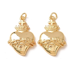 Real 18K Gold Plated Brass Pendants, Sacred Heart with Thorns Charms, Rack Plating, Long-Lasting Plated, Lead Free & Cadmium Free, Real 18K Gold Plated, 28x19x6mm, Hole: 3mm