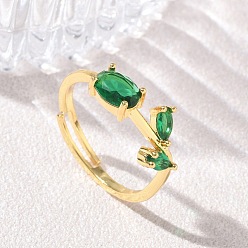 Verdemar Anillos ajustables de latón y cristal con forma de flor, chapado en rack, larga duración plateado, sin plomo y el cadmio, real 18 k chapado en oro, verde mar, 9.5 mm, tamaño de EE. UU. 7 1/4 (17.5 mm)