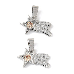 Платина Латунные микро проложить кубического циркония подвески, звезды прелести, долговечный, платина, 9x14.5x2 мм, отверстие : 4x2.5 мм