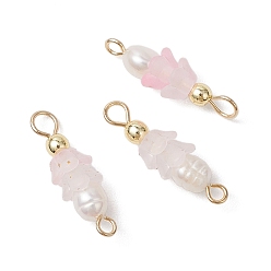 Морская Ракушка Подвески-шармы из искусственного пресноводного жемчуга и акрила с матовым цветком, с латунными двойными петлями, золотые, цвет морской раковины, 19.5x6 мм, отверстия : 2 mm и 1.5 мм