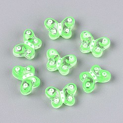 Зеленый газон Прозрачные стеклянные бусины, Эмаль стиле, бабочка, зеленый газон, 10x14.2x6~6.5 мм, отверстие : 1 мм
