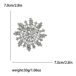 Платина Брошь в виде рождественской снежинки из сплава и прозрачного стекла со стразами для женщин, платина, 70x70 мм