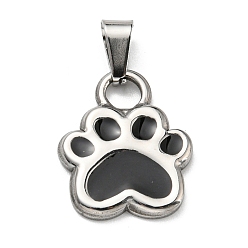 Stainless Steel Color 304 Stainless Steel Enamel Pendants, Paw Print Charm, Stainless Steel Color, 20x16x2mm, Hole: 6x3mm