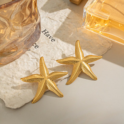 Настоящее золото 18K Серьги-гвоздики из нержавеющей стали с текстурой в виде морской звезды, реальный 18 k позолоченный, 42.50x44.30 мм