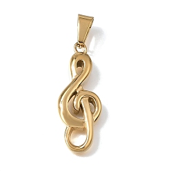Oro 304 colgantes de acero inoxidable, encantos de notas musicales, revestimiento de iones (ip), dorado, 34x13.5x4.5 mm, agujero: 9x5 mm