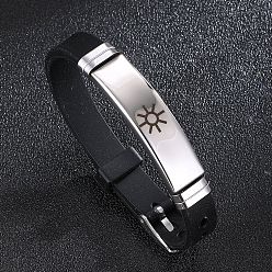 Sun Silicone Bracelets, Stainless Steel Rectangle Bracelets, Sun, 8-1/2 inch(21.5cm)
