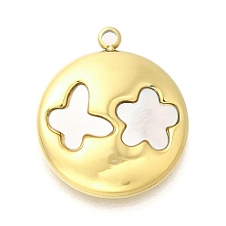 Настоящее золото 14K Ионное покрытие (IP) 304 подвески в виде ракушек из нержавеющей стали, плоский круглый с цветными чарами, реальный 14 k позолоченный, 18x15x2.5 мм, отверстие : 1.5 мм