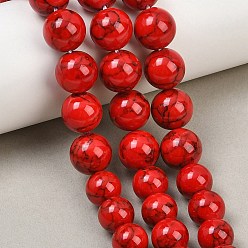 Red Synthetic Turquoise Graduated Beads Strands, Dyed, Smooth Round, Red, 6~12mm, Hole: 1~1.4mm, about 53pcs/strand, 17.32''(44cm)