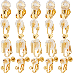 Золотой 32шт 4 стиль латунные клипсы серьги конвертеры выводы, плоские круглые серьги, с 32 силиконовыми подушечками, золотые, 15.5~19x6~14x3~9 мм, отверстие : 0.6~1.6 мм, 4 шт / стиль