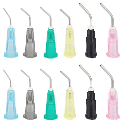 Mixed Color 120Pcs 6 Styles Bent Tip Plastic with 304 Stainless Steel Fluid Precision Blunt Needle Dispense Tips, Glue Dispensing Needles, Mixed Color, 2.8~3.2x0.7~0.8x0.7~0.8cm, Inner Diameter: 0.4cm, 20pcs/style