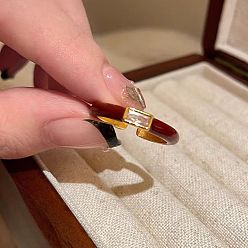 Rectangle Браслет-кольца из цинкового сплава с эмалью и кристаллами и стразами., золотые, прямоугольные, внутренний диаметр: регулируемый