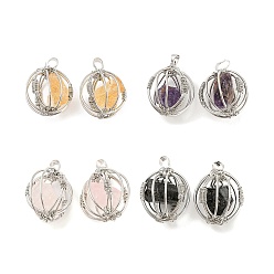Mixed Stone Natural Mixed Stone Pendants, Ball Charms with Rack Plating Platinum Plated Brass Findings, Lead Free & Cadmium Free, 32.5~33.5x28.5~30.5x24~26.5mm, Hole: 8.5x5mm