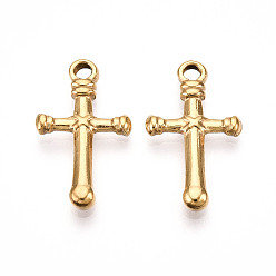 Настоящее золото 18K 304 подвески из нержавеющей стали, ионное покрытие (ip), крест прелести, реальный 18 k позолоченный, 22.5x13x3 мм, отверстие : 2.4 мм