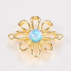 Mixed Color Brass Flower Links connectors, with Synthetic Opal Stamen, Golden Plated, Mixed Color, 19x15.5x3.5mm, Hole: 1.2mm