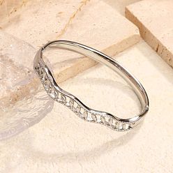 Платина 304 женские шарнирные браслеты из нержавеющей стали, лист, платина, внутренний диаметр: 2.36 дюйм (6 см)