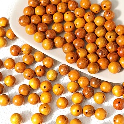 Золотистый Натуральные деревянные бусы, круглые, золотые, 8 мм, отверстие : 1.5 мм