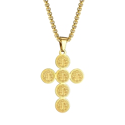 Золотой Ожерелье из нержавеющей стали в религиозном стиле с подвеской-цепочкой, крестик, золотые, 23.62 дюйм (60 см)