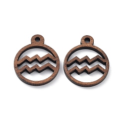 Водолей Подвески из орехового дерева, вырезанные лазером, амулеты полых созвездий, неокрашенными, Водолей, 24x20x2.5 мм, отверстие : 2.4 мм
