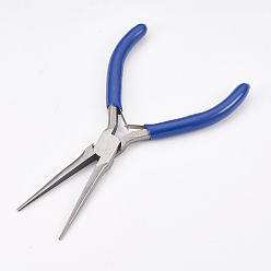 Stainless Steel Color 45# Carbon Steel Long Chain Nose Pliers, Hand Tools, Polishing, Royal Blue, Stainless Steel Color, 14x7.6x0.9cm