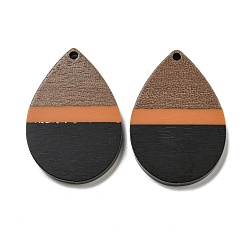 Teardrop Colgantes de resina y madera de nogal, encantos geométricos, lágrima, 36x24.5x3 mm, agujero: 2.2 mm