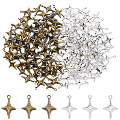 Антично-бронзовый и Антично-серебристый 160 шт 2 цвета подвески из сплава в тибетском стиле, без свинца и без кадмия, звезда, античная бронза и старинное серебро, 19x11.5x3 мм, отверстие : 1.5 мм, 80 шт / цвет