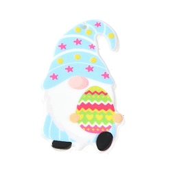 Небесно-голубой Печатные акриловые подвески, пасхальный, гном с пасхальными яйцами, голубой, 44x25x2 мм, отверстие : 1 мм