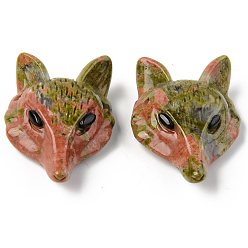 Унакит Природные подвески Unakite, сверху просверленные бусы, с глазком из черного оникса, лиса голова, 41x29.5~30.5x13~14.5 мм, отверстие : 1.6 мм
