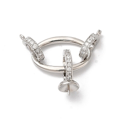 Platinum Rack Plating Brass Micro Pave Clear Cubic Zirconia Fold Over Clasps, Cadmium Free & Lead Free, Long-Lasting Plated, Platinum, 34mm, Hole: 1.2mm