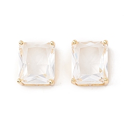 Прозрачный Реечное покрытие латунь стекло многожильные звенья, долговечный, без кадмия и без свинца, прямоугольные, реальный 18 k позолоченный, прозрачные, 12x10.5x7 мм, отверстие : 4x1 мм