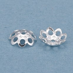 Серебро Латунные многолепестковые колпачки для бусинок, долговечный, цветок, серебряные, 5.5x1.5 мм, отверстие : 0.7 мм