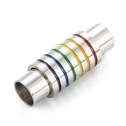Couleur Acier Inoxydable 304 fermoirs magnétiques en acier inoxydable émaillé, avec extrémités à coller, colonne, couleur inox, 25x9mm, Trou: 6mm