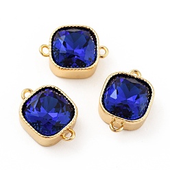 Medium Blue Square Brass Cubic Zirconia Connector Charms, Cadmium Free & Nickel Free & Lead Free, Real 18K Gold Plated, Medium Blue, 11.5x16x7mm, Hole: 1.5mm