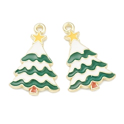 Light Gold Подвески из эмали и сплава, рождественская елка, зелёные, золотой свет, 25x16x2 мм, отверстие : 1 мм