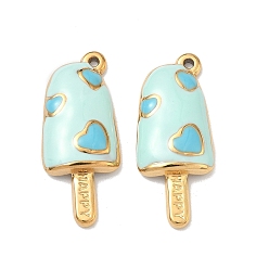 Аквамарин 304 нержавеющей стальной эмали подвески, мороженое прелести, ионное покрытие (ip), реальный 18 k позолоченный, аквамарин, 28x12x4 мм, отверстие : 1.2 мм
